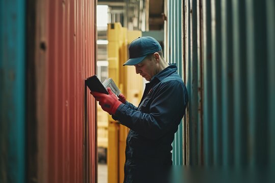 CBP officer inspecting container at port