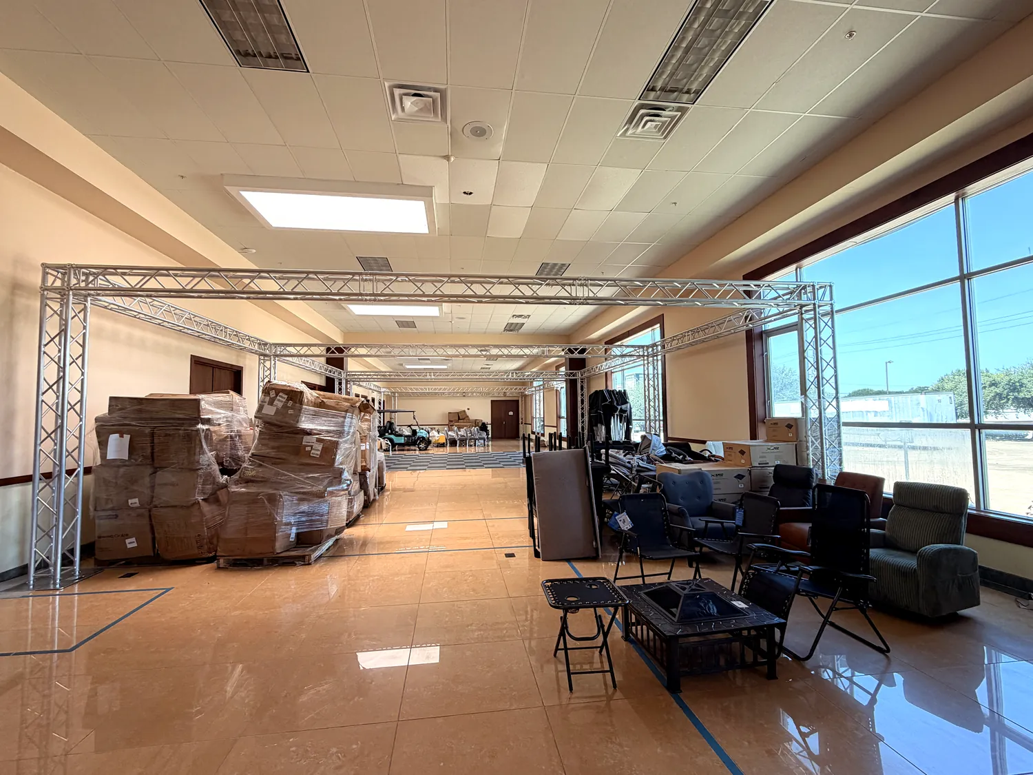 Wholesale lots staged on the sale floor during setup