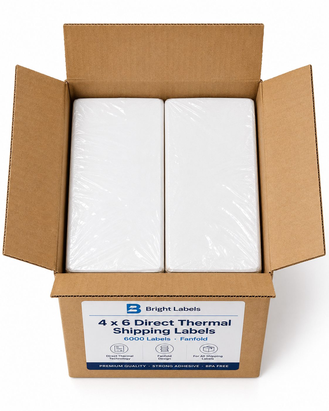Open box showing 6000 fanfold labels