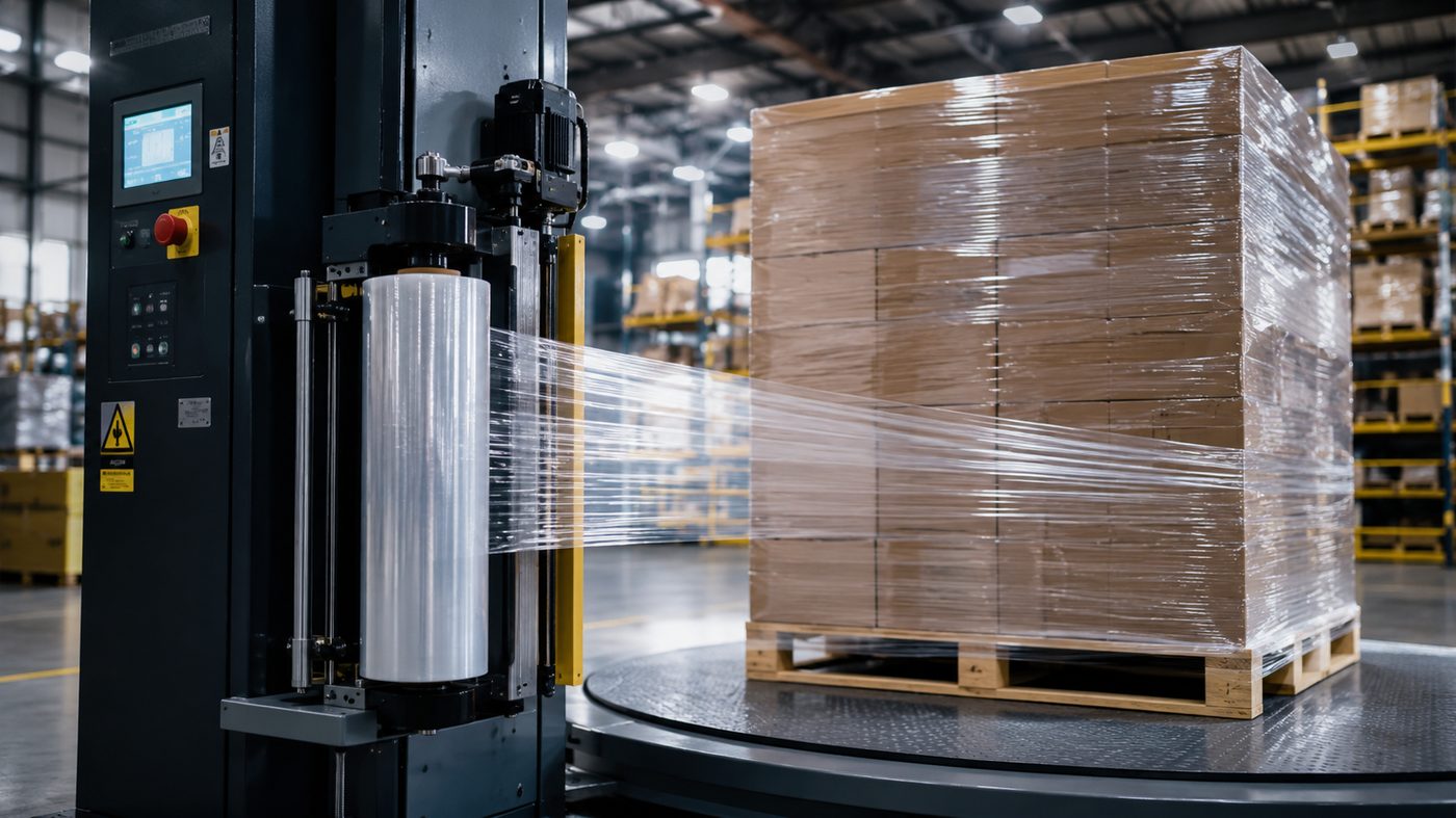 Machine wrapping a pallet