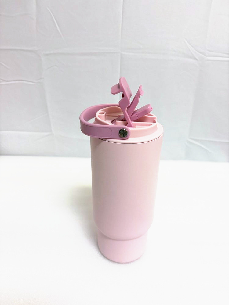 Insulated travel cup with flip straw lid, pink