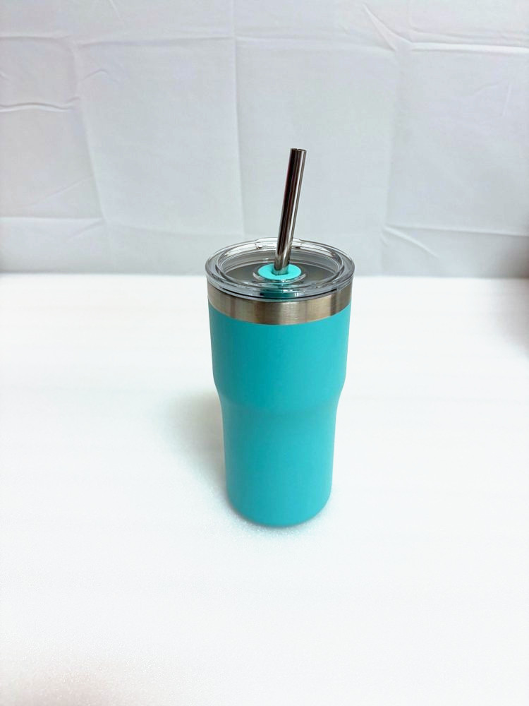 Stainless steel tumbler with steel straw, teal