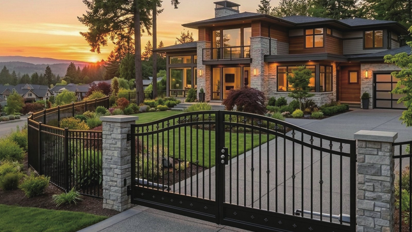 GULFTEX ornamental steel driveway gate and fence on a residential property