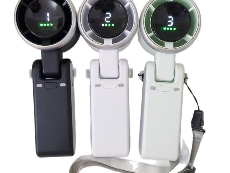 Three foldable handheld fans with lanyards